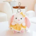 Cute plush rabbit keychain with yellow plaid dress soft bunny bag charm for girls gift - Senyu Rabbit - Yellow Skirt