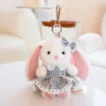 Cute plush rabbit keychain with blue plaid dress soft stuffed bunny bag charm pendant - Senyu Rabbit - Blue Skirt