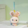 Fluffy rabbit plush keychain cute stuffed animal bunny bag pendant decorative charm - Colorful Rabbit - Multi