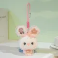 Cute plush rabbit keychain with pink lanyard and floral dress, perfect cute bag pendant. - Colorful Rabbit - Pink