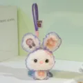 Cute plush rabbit pendant keychain with purple lace trim and sweet lollipop bow design for bags. - Colorful Rabbit - Purple