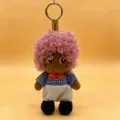 Cute afro curly pink hair plush doll keychain fluffy girl bag pendant charm accessory gift - Doll-Pink
