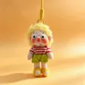 Cute plush doll keychain with curly yellow hair and striped shirt for bags and keys. - Doll-Yellow