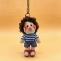 Cute afro girl plush doll keychain, fluffy cotton pendant with striped shirt and purple shorts. - Doll-Coffee