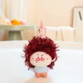 Cute fluffy afro girl plush keychain, adorable red hair doll pendant for bags and keys. - Teacher Tuan (Red)