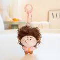 Cute fluffy curly hair doll keychain, soft plush cartoon girl pendant for keys and bags. - Confused Egg (Brown)