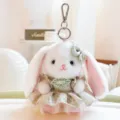 Adorable plush rabbit keychain with floral dress, soft stuffed bunny bag charm accessory. - National Style Skirt - Green
