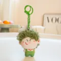 Plush doll keychain with green curly hair and cute overalls. Perfect backpack charm and accessory. - Gardener
