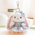Cute plush rabbit keychain with floral dress fluffy bunny bag pendant for girls and kids - National Style Skirt - Blue