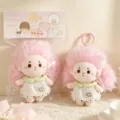 Cute fluffy afro girl plush doll keychain pendant, freckled family soft toy bag charm accessory. - Lulu-Pink