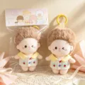 Cute fluffy afro girl cotton doll keychain with cherry print shirt and yellow clasp for gift - Lulu-Brown