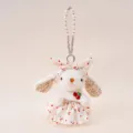 Cute plush rabbit keychain with pearl strap and cherry floral dress, sweet bag hanging ornament. - Leila Rabbit - Cherry Skirt