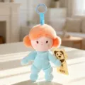 Cute plush doll pendant with orange afro hair and blue onesie, stylish bag charm keyring. - Pajama Bean Bag - Orange Hair Girl