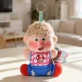 Fluffy plush doll keychain with cute afro hair and colorful overalls, ideal bag pendant ornament. - Naonao - Blonde Boy