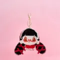 Cute black hair girl plush doll keychain, red plaid headscarf fluffy pendant bag charm. - Big Head Black Sister