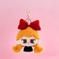 Cute plush doll keychain with fluffy orange hair and red bow for bags and keys. - Big Head Orange Sister