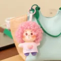 Cute fluffy afro girl plush doll keychain pendant aesthetic bag charm toy accessory - Pink Heart Sunny
