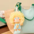 Cute curly hair plush doll keychain fluffy girl charm with cute apron bag pendant toy - Yellow Bag Boy