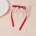 Weisser spitzen schleifen haarklammer mit rotem satin band ballett stil haarspange zubehoer - Rot