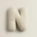 Sherpa letter N plush throw pillow, soft cream white decorative cushion for home. - Letter N