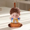 Cute curly hair plush doll keychain, fluffy afro freckles doll pendant for keys or bag. - Brown Curly Hair Bean Bag