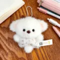 White fluffy plush animal pendant keyring with floral dress and cute horns variant. - 29.00g / Lamb