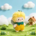 Cute fluffy curly hair doll plush toy keychain pendant with yellow hair and cute overalls. - Yellow Elf