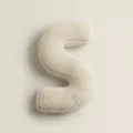 Minimalist letter S sherpa throw pillow, fluffy plush cushion for home sofa decor. - Letter S