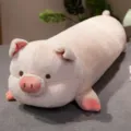 Cute pink pig long body plush pillow, soft stuffed animal toy for bedroom bedside home decor. - Round Eyes / 110cm