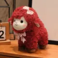 Schattig rood gekruld schaap pluche speelgoed met roze strik, helende lam poppen decoratie. - Krullend - Rood / 20 cm 0,14 kg