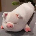 Pink plush pig long bolster pillow, soft stuffed animal toy for bedroom decor and comfortable sleeping. - Closed Eyes / 110cm