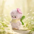 Cute fluffy curly hair doll plush pendant keychain with flower hat and leaf wings decor. - Peach Blossom Elf
