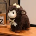 Bruin gekruld schaap pluche speelgoed schattig lam knuffelpop met mooie strik decoratie. - Krullend - Donkerbruin / 20 cm 0,14 kg