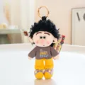 Cute afro curly hair plush doll keychain with stylish outfit and metal clasp for bags keys. - Chase