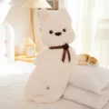 Lindo cachorro blanco almohada larga de peluche con lazo, juguete de peluche suave para dormir. - Atravasador de Luz / 55cm
