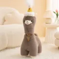 Cute plush alpaca toy with party hat and necklace, brown standing fluffy stuffed animal doll. - Dark Brown (Decorative Style)
