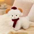 Schattig pluche schaap knuffel met rode baret en sjaal, zacht speelgoed voor kinderen en decor. - Sjaal Stijl-Wit / 25 cm 0,2 kg
