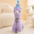 Cute purple alpaca plush toy with decorative hat and necklace, soft stuffed doll for gifts. - Purple (Decorative Style)