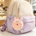 Canvas backpack with cute plush donut rabbit pendant, casual daily school bag for women. - 7cm 13g / Donut Rabbit
