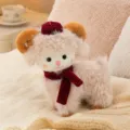 Cute curly fleece ram plush toy with red beret and scarf, soft stuffed animal for gift. - Scarf Style-Pink