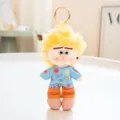 Cute fluffy blonde curly hair plush doll keychain, funny boy toy pendant with stylish outfit. - Liam