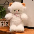 Fluffy white sheep plush toy cute lamb stuffed doll with horns and scarf variant - Square Scarf Style - White