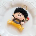 Cute afro plush doll keychain with curly hair and freckles, soft toy pendant for bags and keys. - Aqi Bean Bag