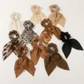 10pcs Satin Ribbon Hair Scrunchies Set Leopard Floral Elastic Ponytail Holders for Women - Printed Ribbon Set