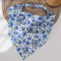 Blue floral chiffon hair scarf detail, elegant triangular bandana design with elastic back band. - Style B (SMH1568-B)