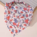 Chiffon bloemen driehoek haar sjaal met elastisch bandje, delicate rode en blauwe print. - Driehoekige Haardoek (SMH1567-B) / Roze Bloemen