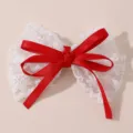 Lazo de encaje blanco para el cabello con cinta roja, horquilla bonita para uso diario. - Rojo