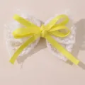 Lindo gancho para el pelo con lazo de encaje blanco y cinta amarilla para niñas y accesorios. - Amarillo