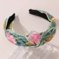 Floral embroidered wide headband for women, elegant mesh hair hoop for daily fashion styling. - Pink/Yellow