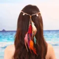 Bandeau cheveux plume bohème style ethnique coquillage serre-tête femme plage voyage accessoire détail - Multicolore